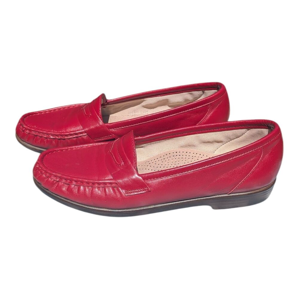 Vintage SAS Women's Red Leather Easier Loafers Tripad Comfort Walking Shoes 9N
